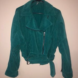 “Free People Green Teal Blue Slouchy Dolman Corduroy Moto Jacket”